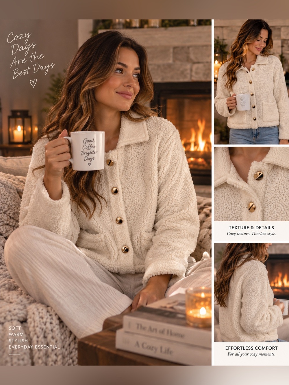 Source Unknown Cream Fuzzy Button-Front Cardigan